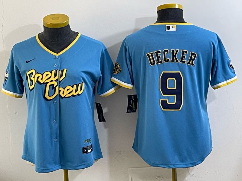 Youth 2025 Milwaukee Brewers #9 Uecker Light blue City Edition Nike MLB Jersey 02